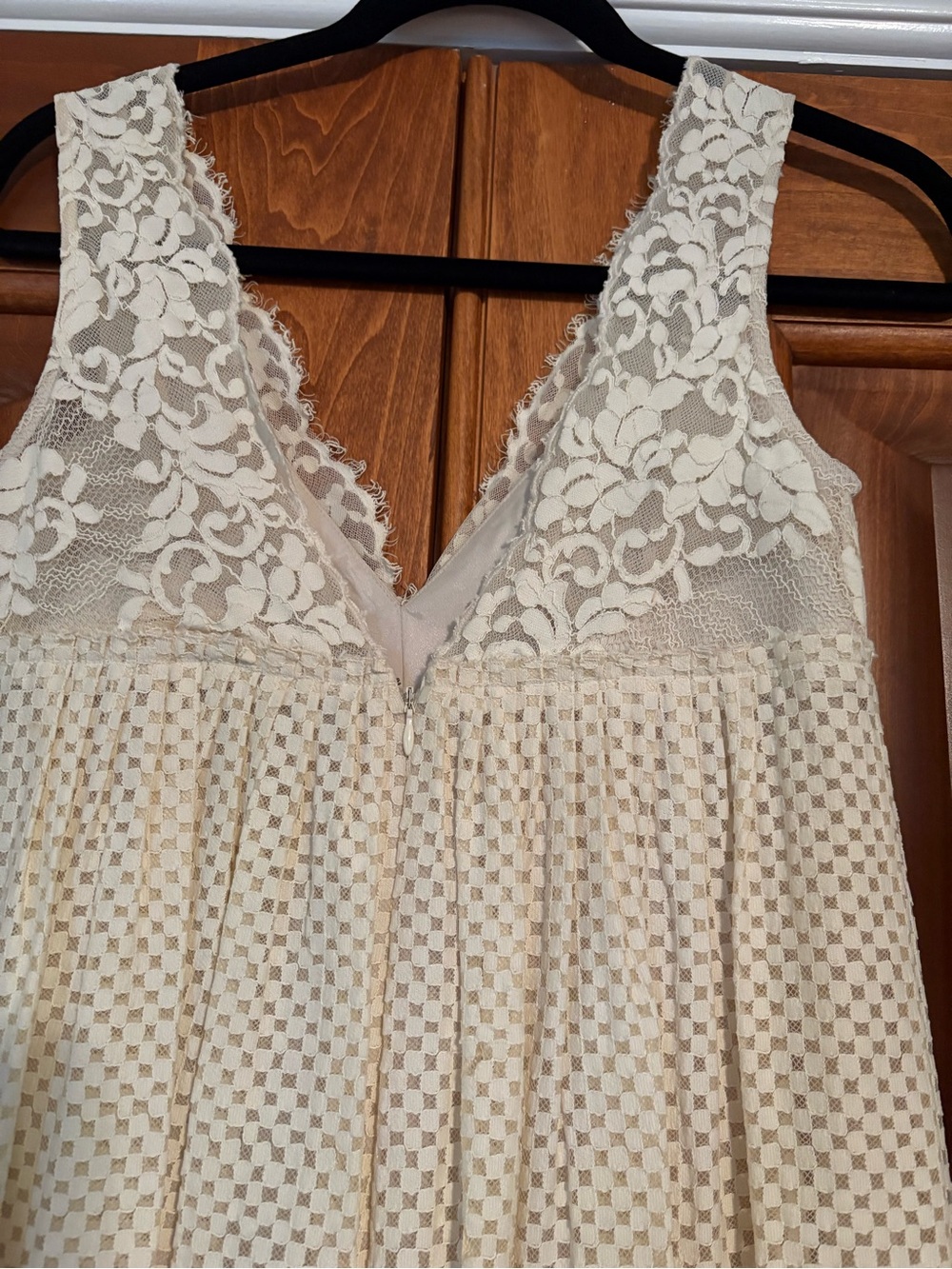 BCBGMaxAzria Ivory Lace & Checkered Mini Dress
